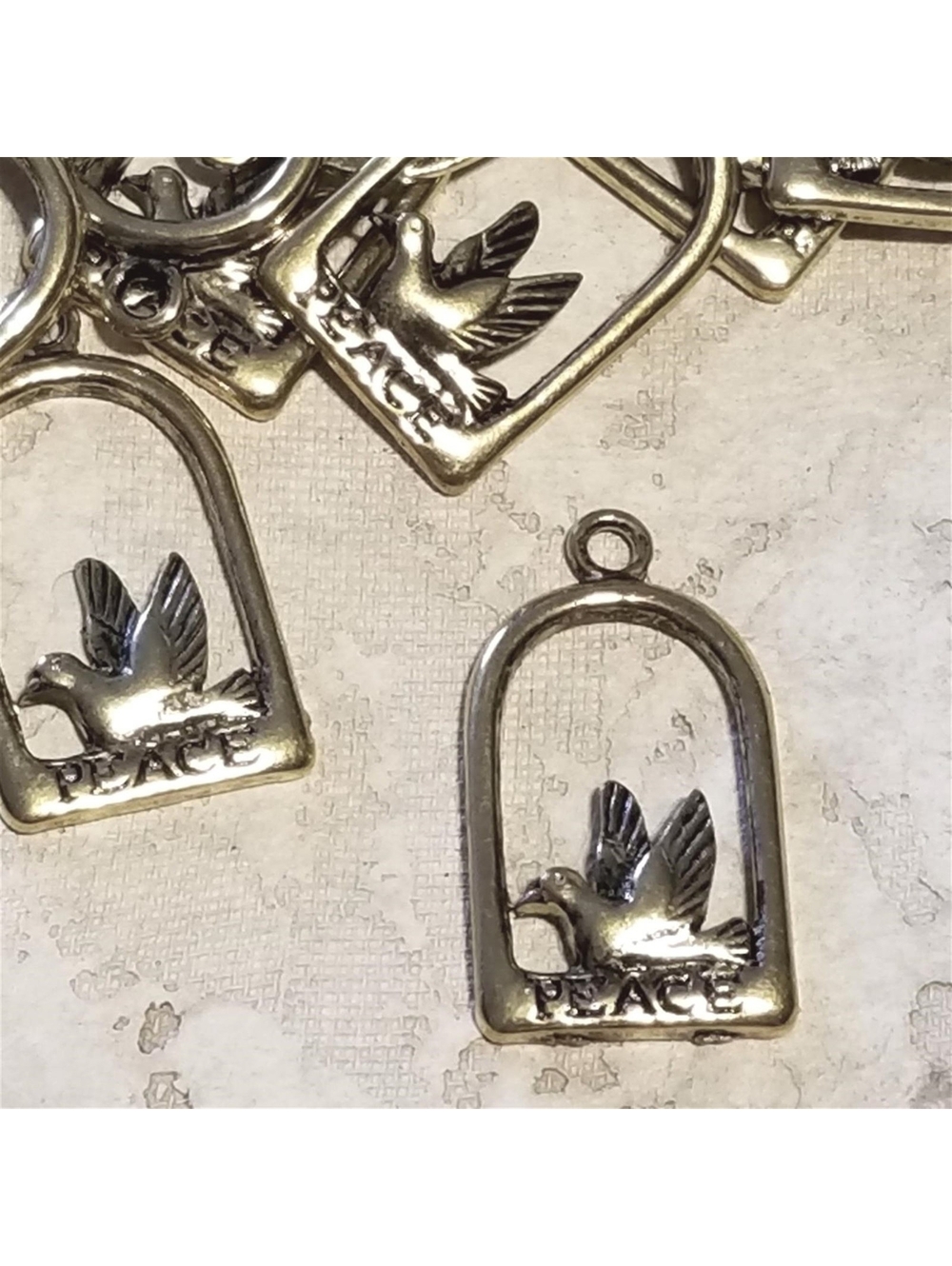 Antiqued Gold 14K Plated Pewter 30x20mm Peace Dove Open Bird Cage Pendants 2 pcs